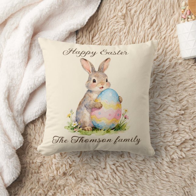 Vintage Happy Easter Bunny with Egg Family  Cushion (Blanket)