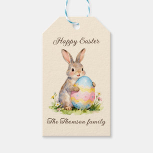 Vintage Happy Easter Bunny with Egg Family Gift Tags