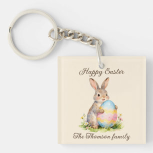 Vintage Happy Easter Bunny with Egg Family Key Ring