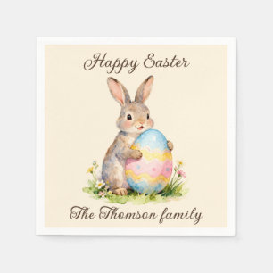 Vintage Happy Easter Bunny with Egg Family Napkin