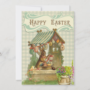 Vintage Happy Easter  Bunny With Eggs Holiday Card