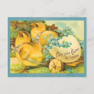 Vintage Happy Easter Chicks Holiday Postcard