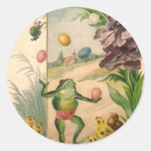 VINTAGE HAPPY EASTER FROG CLASSIC ROUND STICKER