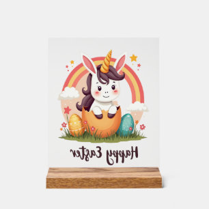 Vintage Happy Easter Unicorn Rainbow Egg Cute Kids Acrylic Sign