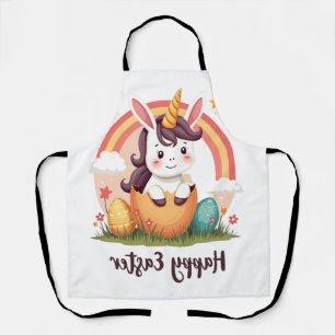 Vintage Happy Easter Unicorn Rainbow Egg Cute Kids Apron