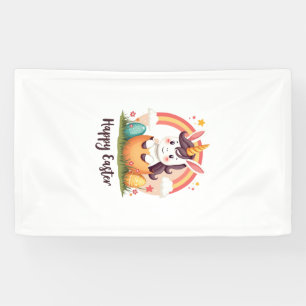 Vintage Happy Easter Unicorn Rainbow Egg Cute Kids Banner