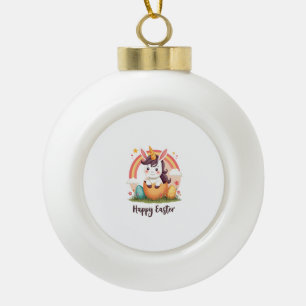 Vintage Happy Easter Unicorn Rainbow Egg Cute Kids Ceramic Ball Christmas Ornament