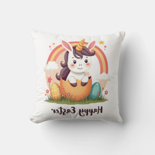 Vintage Happy Easter Unicorn Rainbow Egg Cute Kids Cushion