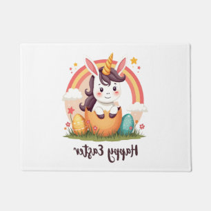 Vintage Happy Easter Unicorn Rainbow Egg Cute Kids Doormat