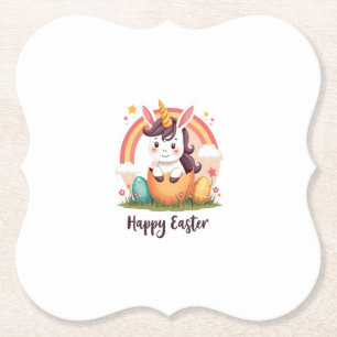 Vintage Happy Easter Unicorn Rainbow Egg Cute Kids Paper Coaster