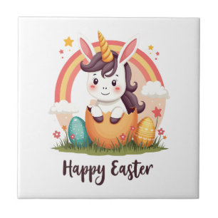 Vintage Happy Easter Unicorn Rainbow Egg Cute Kids Tile