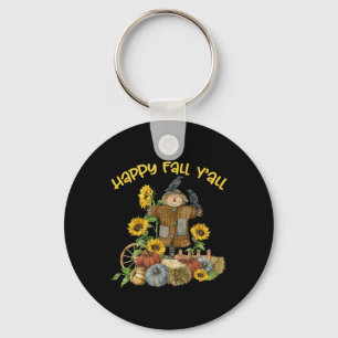 Vintage Happy Fall Y'all Scarecrow Thanksgiving Ha Key Ring