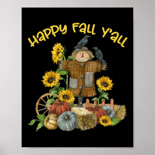 Vintage Happy Fall Y'all Scarecrow Thanksgiving Ha Poster