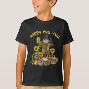 Vintage Happy Fall Y'all Scarecrow Thanksgiving Ha T-Shirt