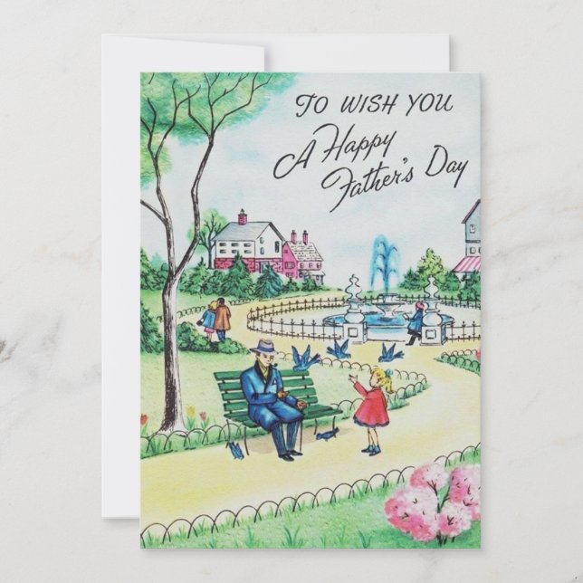 Vintage Happy Fathers Day In Park Holiday Card (Front)
