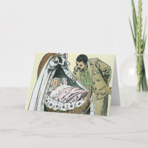 Vintage Happy Fathers Day, Victorian Baby Bassinet Card