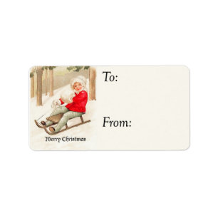 Vintage Happy Girl On Sled Gift Tag