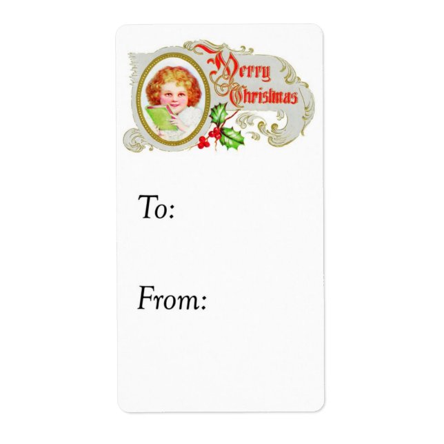 Vintage Happy Girl's Merry Christmas Gift Tag (Front)