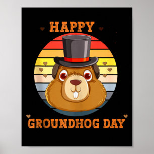 Vintage Happy Groundhog Day 2024 Celebrate Holiday Poster