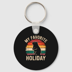 Vintage Happy Groundhog Day 2025 Funny Woodchuck  Key Ring