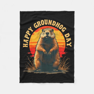 Vintage Happy Groundhog Day 2025 Funny Woodchuck S Fleece Blanket