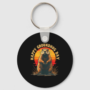 Vintage Happy Groundhog Day 2025 Funny Woodchuck S Key Ring