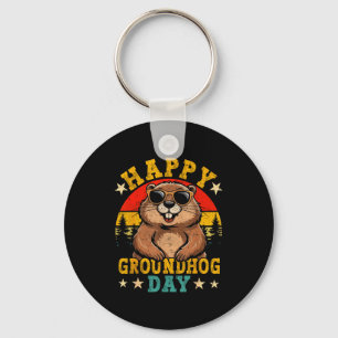 Vintage Happy Groundhog Day Animal Lover Men Women Key Ring