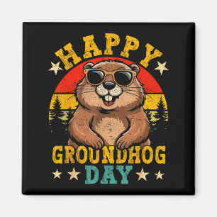 Vintage Happy Groundhog Day Animal Lover Men Women Magnet