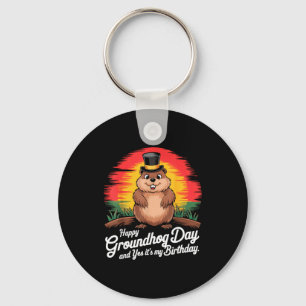 Vintage Happy Groundhog Day Yes Its My Birthday Key Ring
