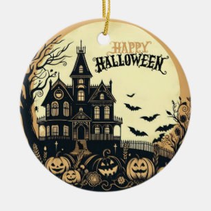 Vintage happy Halloween art Ceramic Tree Decoration