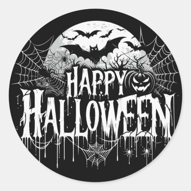 Vintage happy Halloween art Classic Round Sticker (Front)