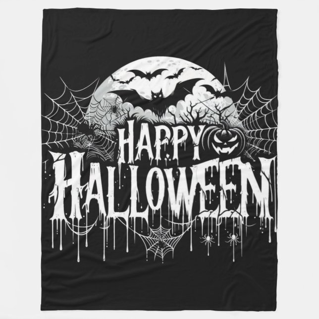 Vintage happy Halloween art Fleece Blanket (Front)