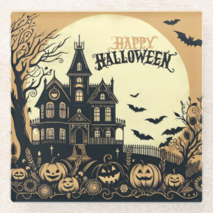 Vintage happy Halloween art Glass Coaster