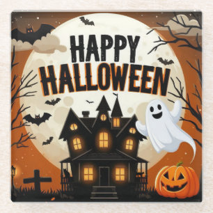 Vintage happy Halloween art Glass Coaster