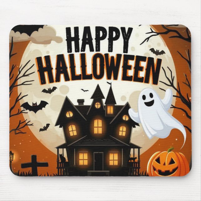 Vintage happy Halloween art Mouse Mat (Front)