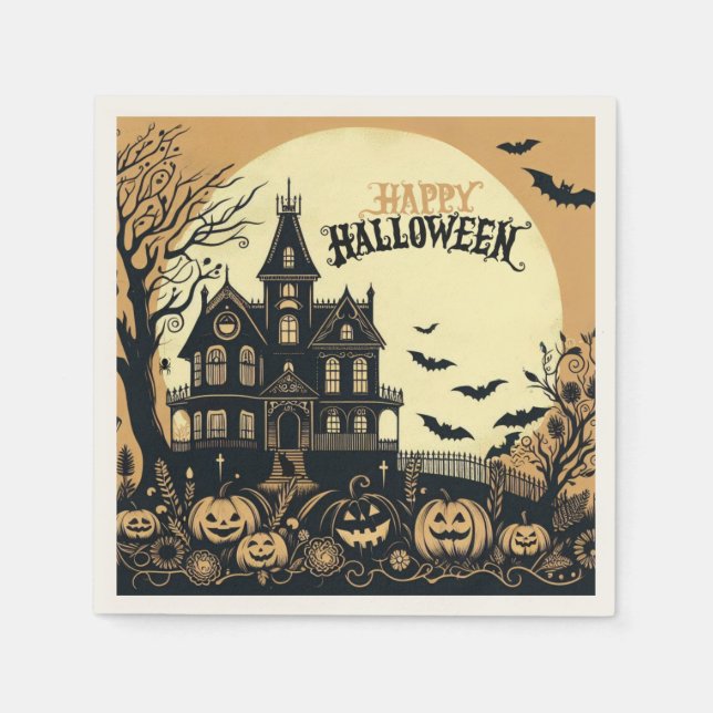 Vintage happy Halloween art Napkin (Front)