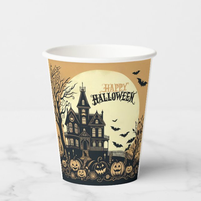 Vintage happy Halloween art Paper Cups (Front)
