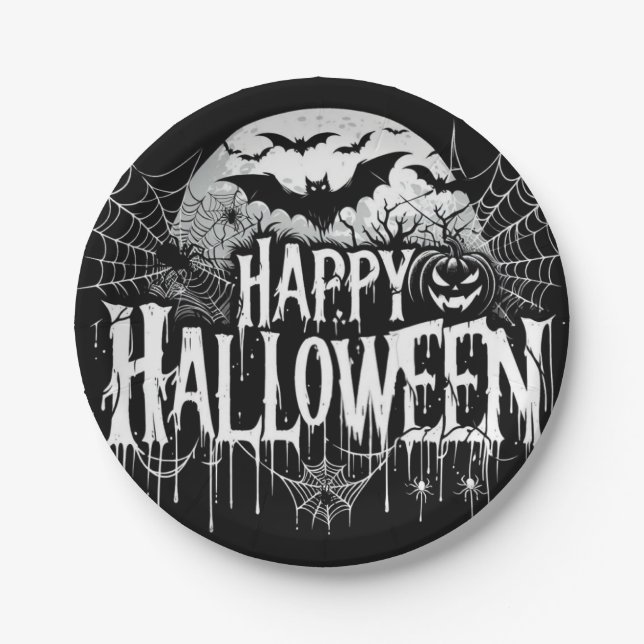 Vintage happy Halloween art Paper Plate (Front)