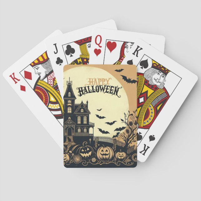 Vintage happy Halloween art Playing Cards (Back)