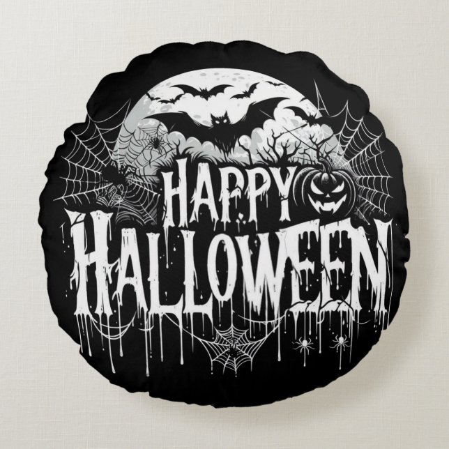 Vintage happy Halloween art Round Cushion (Front)