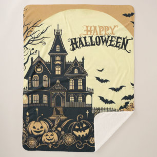 Vintage happy Halloween art Sherpa Blanket