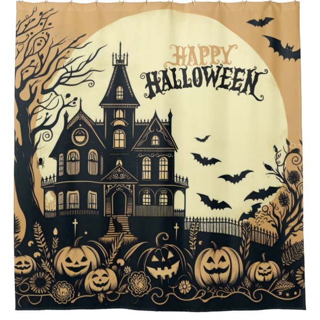 Vintage happy Halloween art Shower Curtain (Front)