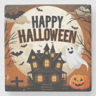 Vintage happy Halloween art Stone Coaster
