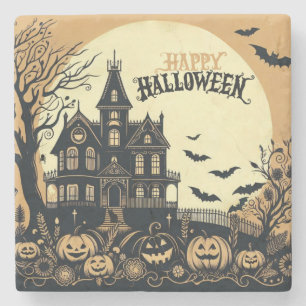 Vintage happy Halloween art Stone Coaster