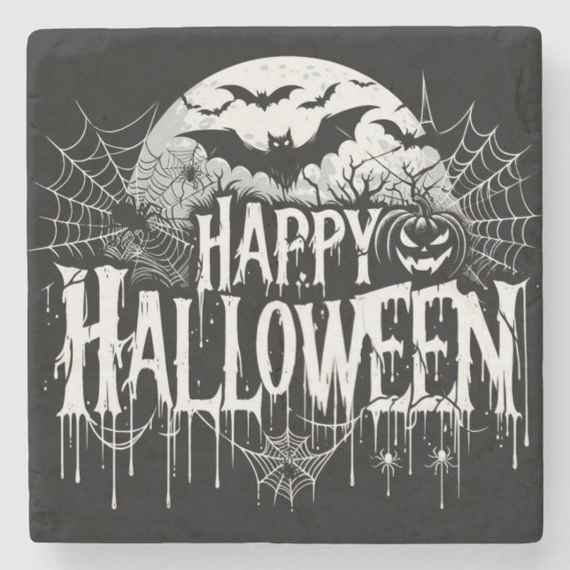 Vintage happy Halloween art Stone Coaster (Front)