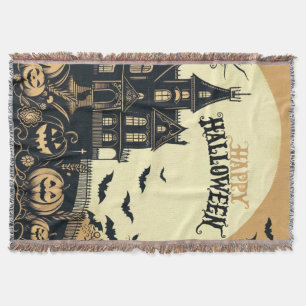 Vintage happy Halloween art Throw Blanket