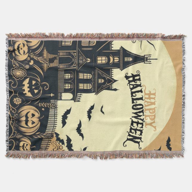 Vintage happy Halloween art Throw Blanket (Front)
