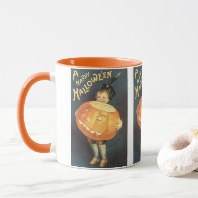 Vintage Happy Halloween by Ellen Clapsaddle Mug (With Donut)