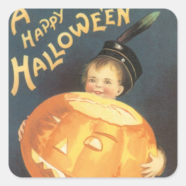 Vintage Happy Halloween by Ellen Clapsaddle Square Sticker (Front)