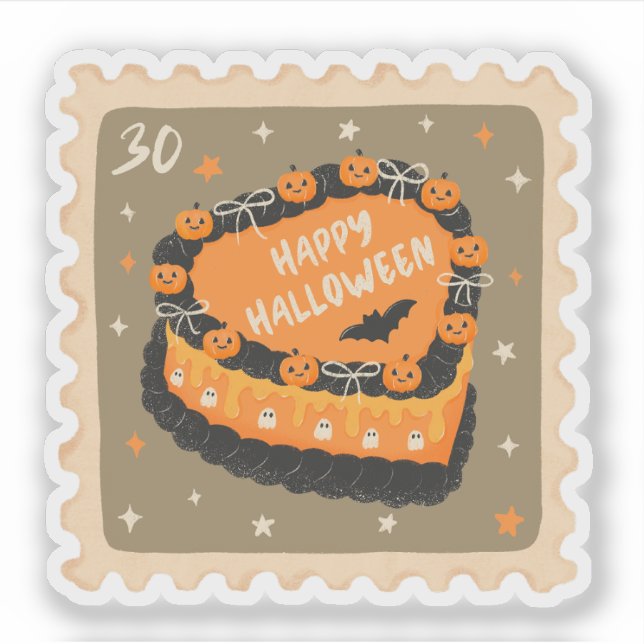 Vintage Happy Halloween Cake Stamp (Front)